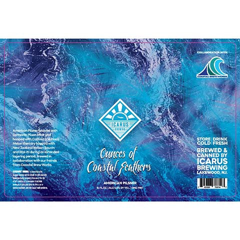 Icarus Ounces of Coastal Feathers Pilsner by Icarus Brewing Company, beer label