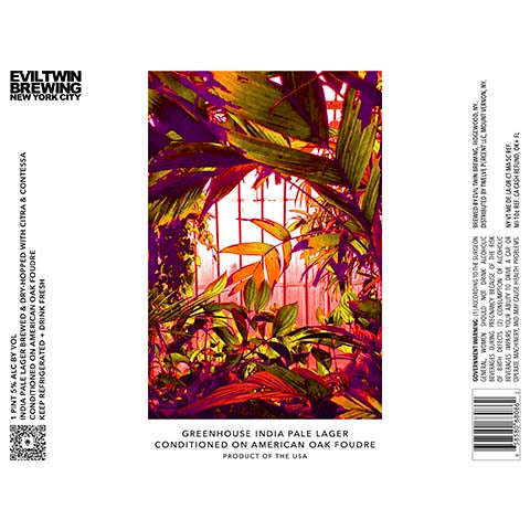 Evil Twin Greenhouse India Pale Lager by Evil Twin Brewing, beer label
