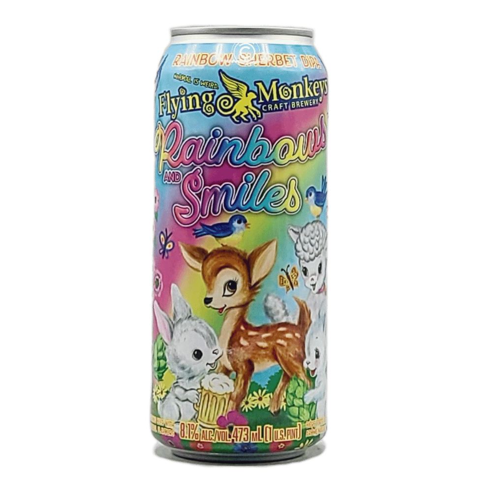 Rainbows & Smiles Rainbow Sherbet DIPA by Flying Monkeys Craft Brewery, beer label