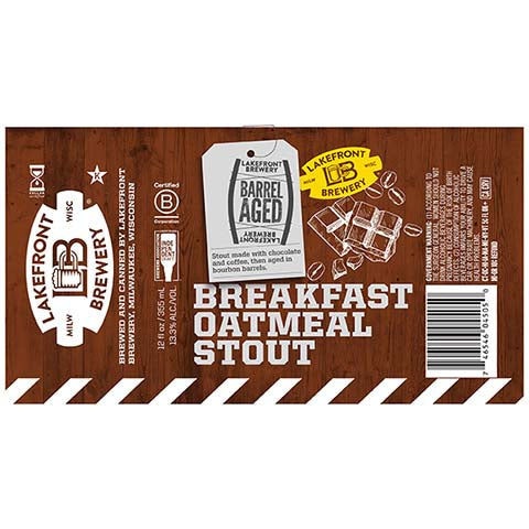Lakefront Barrel Aged Breakfast Oatmeal Stout by Lakefront Brewery Inc, beer label