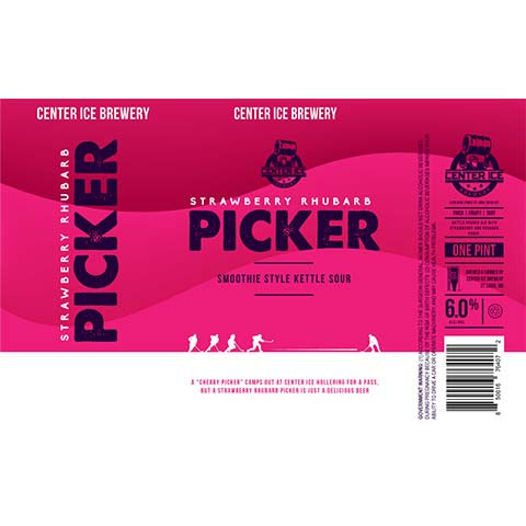 Center Ice Strawberry Rhubarb Picker Smoothie Style Kettle Sour by Center Ice Brewing Company, beer label