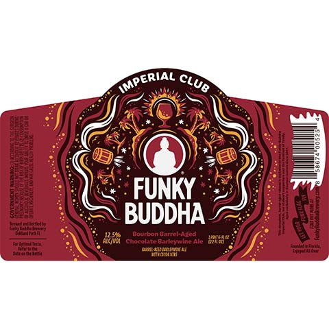 Funky Buddha Bourbon Barrel-Aged Chocolate Barleywine Ale by Funky Buddha Brewery, beer label