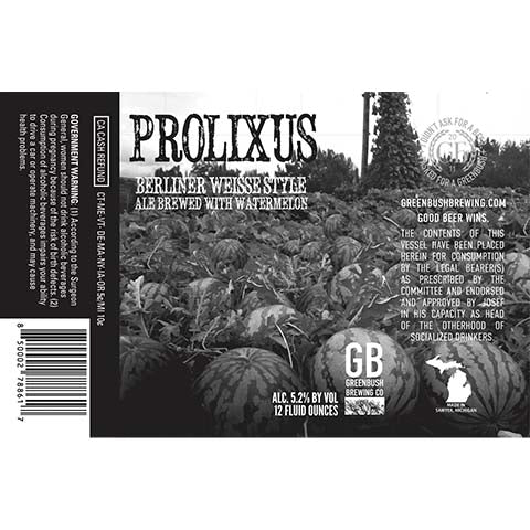 Greenbush Prolixus Berliner Weiss Style Ale by Greenbush Brewing Co, beer label