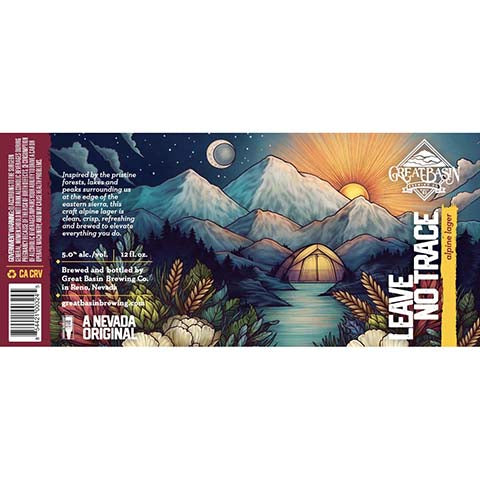 Great Basin Leave No Trace Alpine Lager by Great Basin Brewing Co, beer label