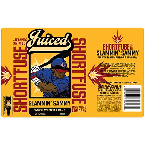 Shortfuse Juiced Slammin' Sammy Smoothie Fruit Slam Ale by Shortfuse Brewing Company, beer label