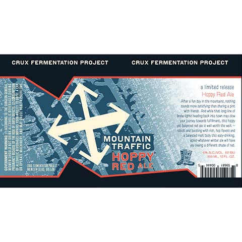 Crux Mountain Traffic Hoppy Red Ale by Crux Fermentation Project, beer label