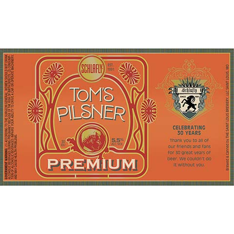 Schlafly Tom's Pilsner by The Saint Louis Brewery LLC., beer label