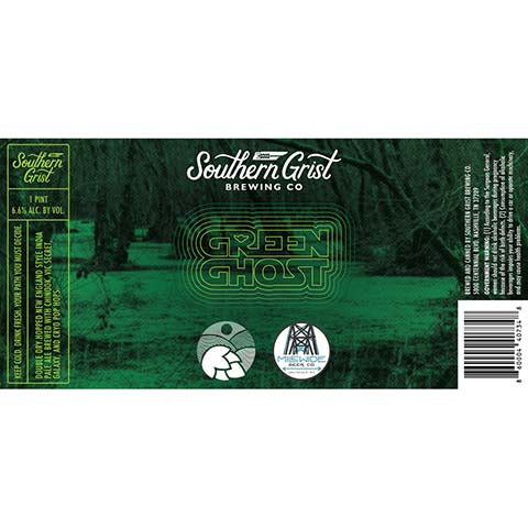 Southern Grist Green Ghost DDH Hazy IPA by Southern Grist Brewing Company, beer label