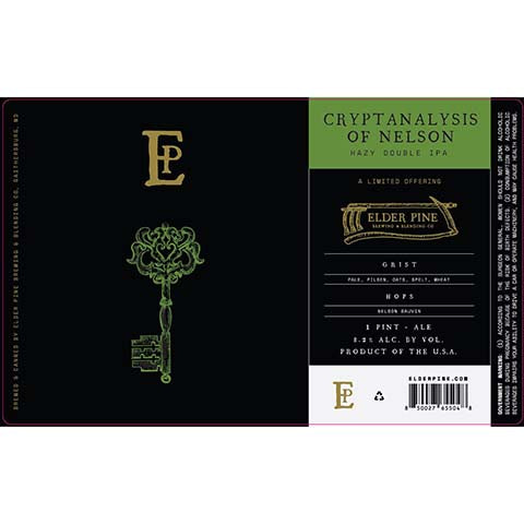 Elder Pine Cryptanalysis Of Nelson Hazy DIPA by Elder Pine Brewing & Blending Co., beer label