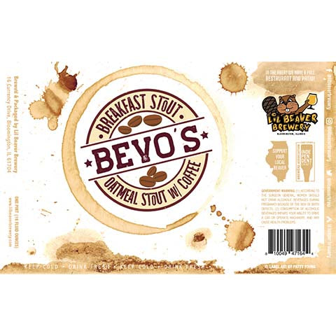 Lil Beaver Bevo's Breakfast Stout by Lil Beaver Brewery, beer label