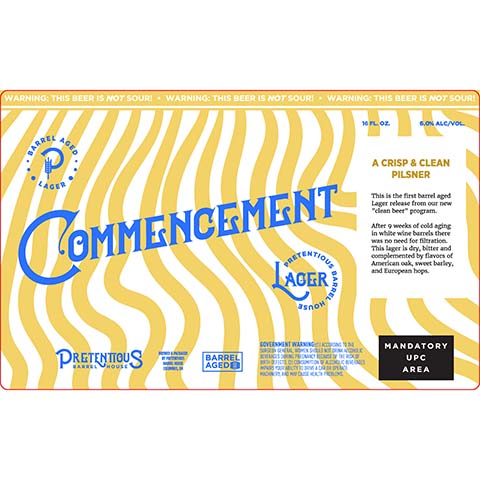 Pretentious Commencement Lager by Pretentious Barrel House, beer label