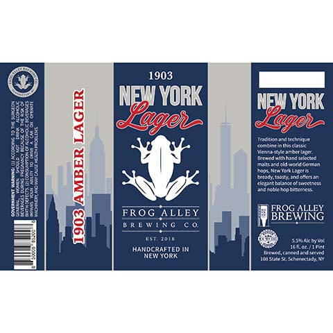 Frog Alley 1903 New York Lager by Frog Alley Brewing, beer label