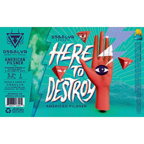 DSSOLVR Here To Destroy American Pilsner by DSSOLVR, beer label