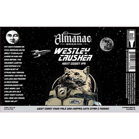 Almanac Westley Crusher Next Coast IPA by Almanac Beer Company, beer label