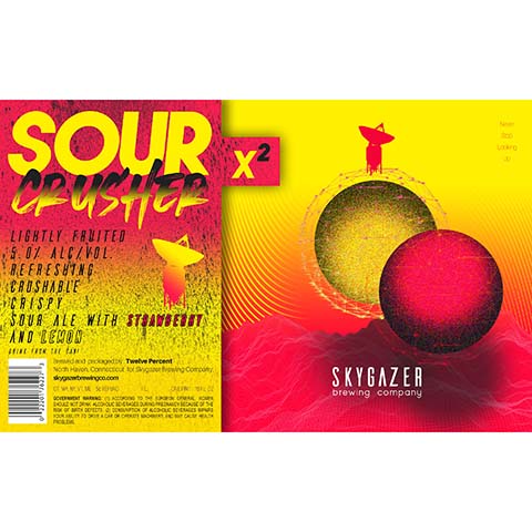 Skygazer Sour Crusher x2 Strawberry and Lemon Sour Ale by SKYGAZER Brewing Co, beer label