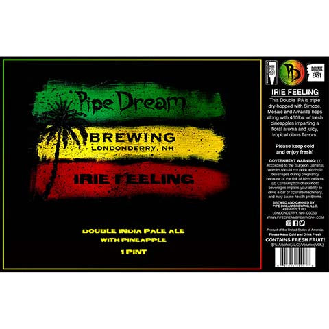 Pipe Dream Irie Feeling DIPA by Pipe Dream Brewing, beer label