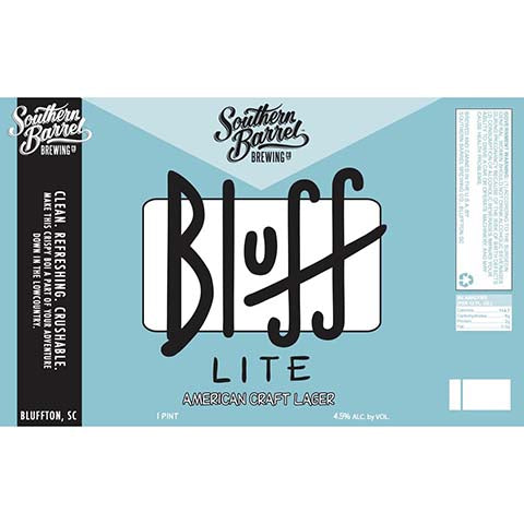 Southern Barrel Bluff Lite American Craft Lager by Southern Barrel Brewing Company, beer label