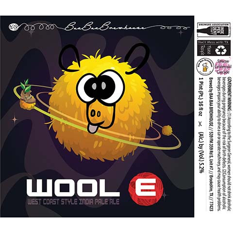 Baa Baa Wool-E West Coast IPA (Simcoe, Centennial, Cascade) by Baa Baa Brewhouse, beer label