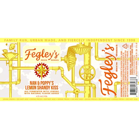 Fegley's Nan & Poppy's Lemon Shandy Kiss Ale by Fegley's Brew Works, beer label