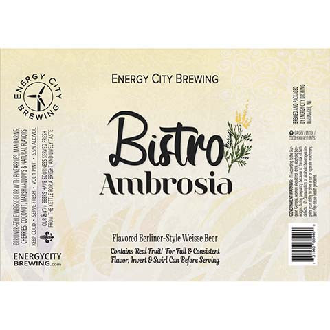 Energy City Bistro Ambrosia Berliner Weisse Beer by Energy City Brewing, beer label