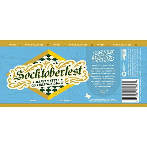 Socktoberfest Marzen Style Celebration Lager by Sockdolager Brewing Company, beer label