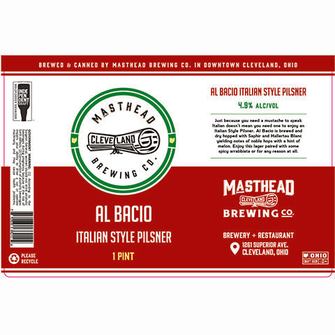 Masthead Al Bacio Italian Style Pilsner by Masthead Brewing Co, beer label