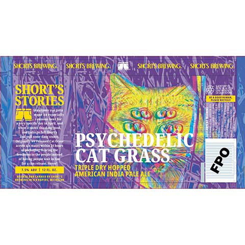 Short's Brew Psychedelic Cat Grass TDH IPA by Short's Brewing Co, beer label
