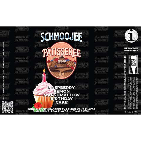 Imprint Schmoojee Patisseree Raspberry Lemon Marshmallow Birthday Cake Sour Ale by Imprint Beer Company, beer label
