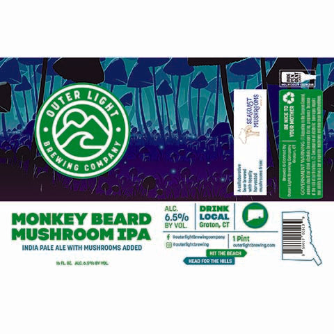 Outer Light Monkey Beard Mushroom IPA by Outer Light Brewing Company, beer label