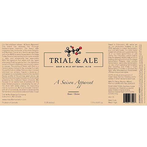 Trial & Ale A Saison Apparent by Trial & Ale Brewing Company, beer label