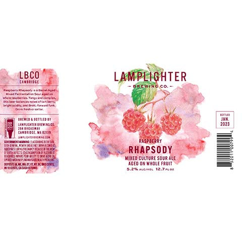 Lamplighter Raspberry Rhapsody Sour Ale by Lamplighter Brewing Co., beer label