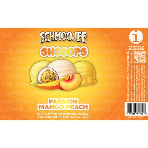 Imprint Beer Shcoops Passion Mango Peach Sour Ale by Imprint Beer Company, beer label