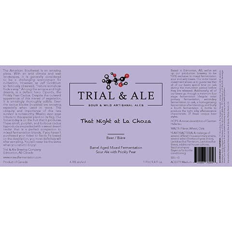Trial & Ale That Night at La Choza Sour Ale by Trial & Ale Brewing Company, beer label