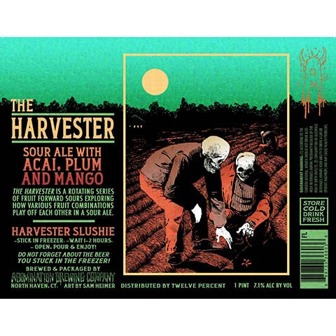Abomination The Harvester Sour Ale (acai, plum, and mango) by Abomination Brewing Company, beer label