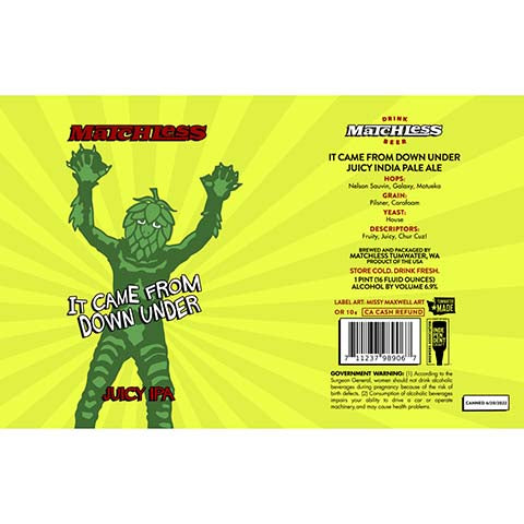 Matchless It Came From Down Under Juicy IPA by Matchless Brewing, beer label