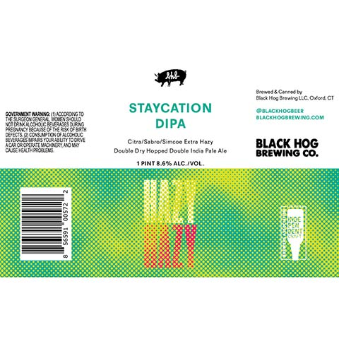 Black Hog Hazy Hazy Staycation DIPA by Black Hog Brewing Co, beer label