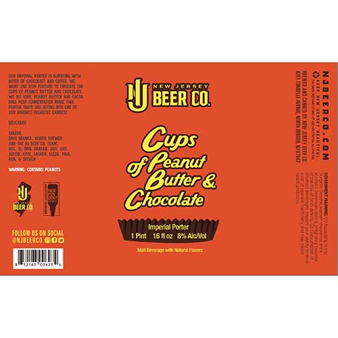 New Jersey Cups of Peanut Butter & Chocolate Imperial Porter by New Jersey Beer Co, beer label