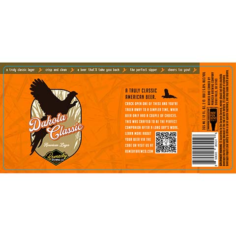 Remedy Dakota Classic Lager by Remedy Brewing Company, beer label