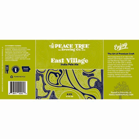 Peace Tree East Village IPA by Peace Tree Brewing Company, beer label