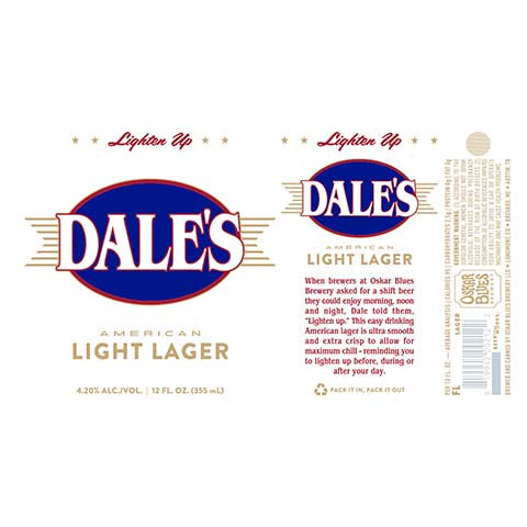 Oskar Blues Dale's Light Lager by Oskar Blues Brewery, beer label