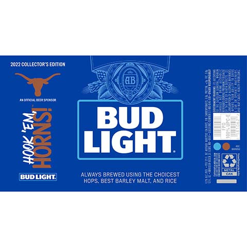 Bud Light Hook 'Em, Honors! by Anheuser-Busch, beer label