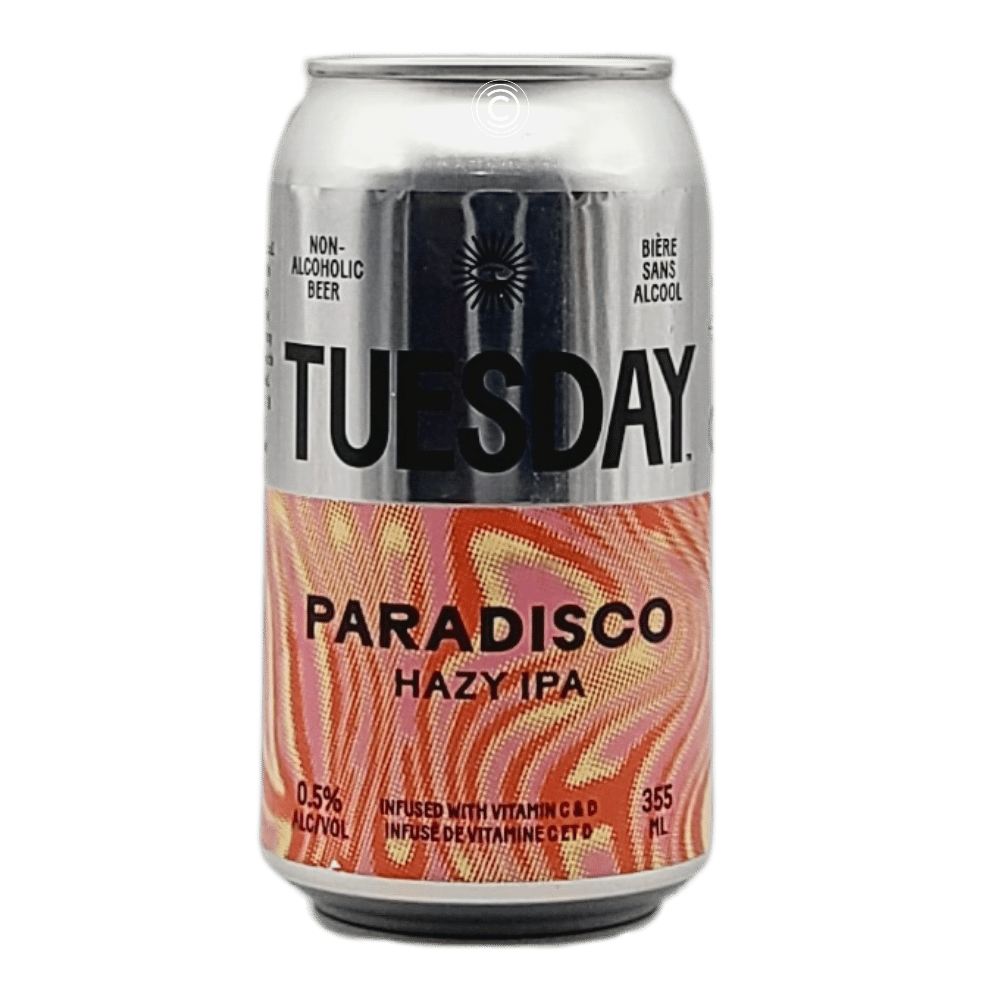 Paradisco Hazy IPA Non-Alcoholic by Tuesday Brewing Co., beer label