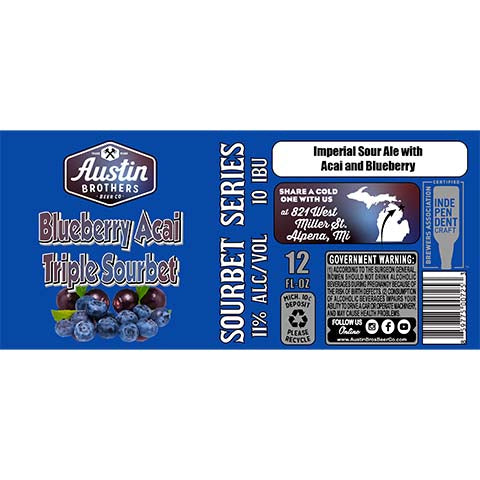 Austin Brothers Blueberry Acai Triple Sourbet Imperial Sour Ale by Austin Brothers' Beer Company, beer label