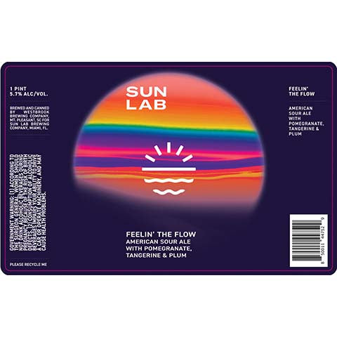 Sun Lab Feelin' The Flow Sour Ale by Westbrook Brewing Co, beer label