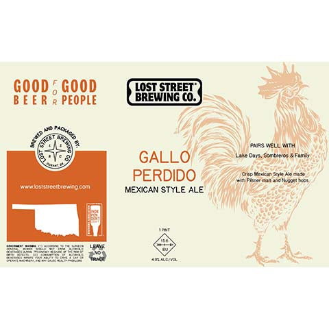 Lost Street Gallo Perdido Mexican Ale by Lost Street Brewing Co., beer label