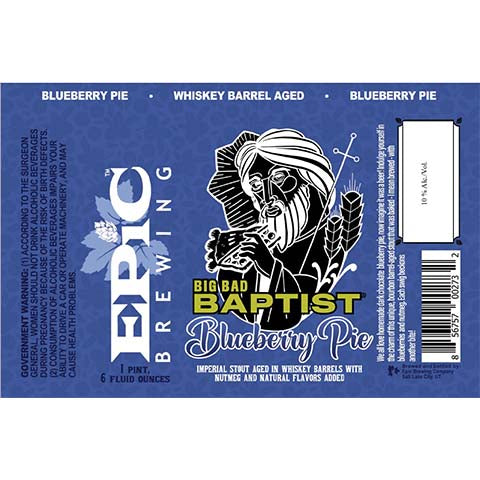 Epic Big Bad Baptist Blueberry Pie Imperial Stout by Epic Brewing Company, beer label