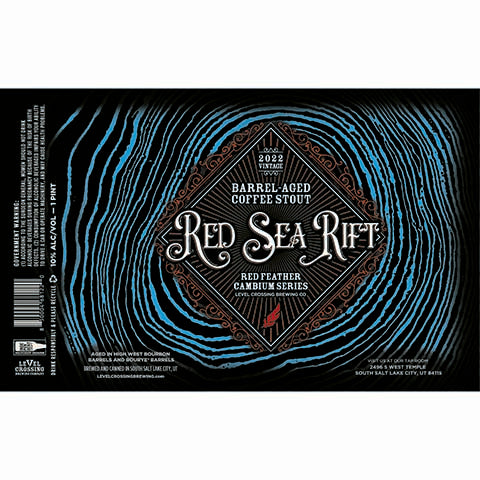Level Crossing Barrel-Aged Red Sea Rift Coffee Stout by Level Crossing Brewing Company, beer label