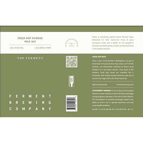 Ferment Fresh Hop Chinook Pale Ale by Ferment Brewing Company, beer label