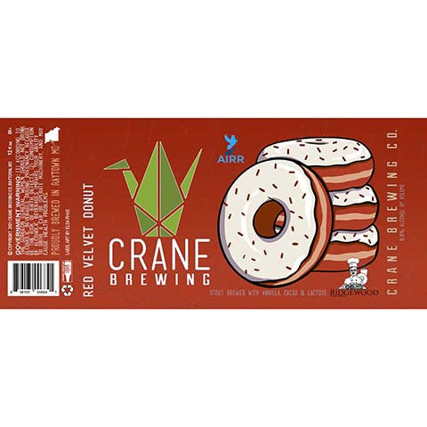 Crane Red Velvet Donut Stout by Crane Brewing Company, beer label
