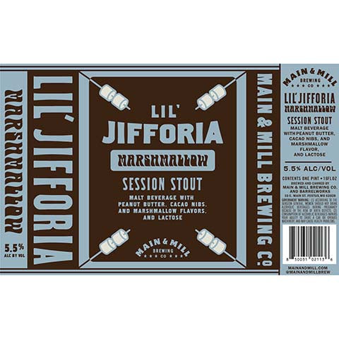 Main & Mill Lil' Jifforia Marshmallow Stout by Main & Mill Barrelworks, beer label